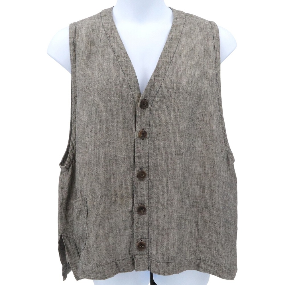 Eskandar 100% Linen Oversized Vest Heathered‎ Taupe Size 10 12 Made in England